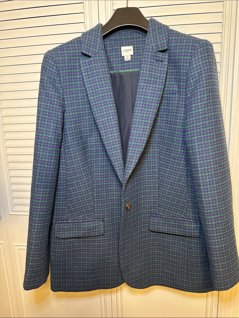 J. Crew Factory Green and Blue Houndstooth Single-Button Blazer